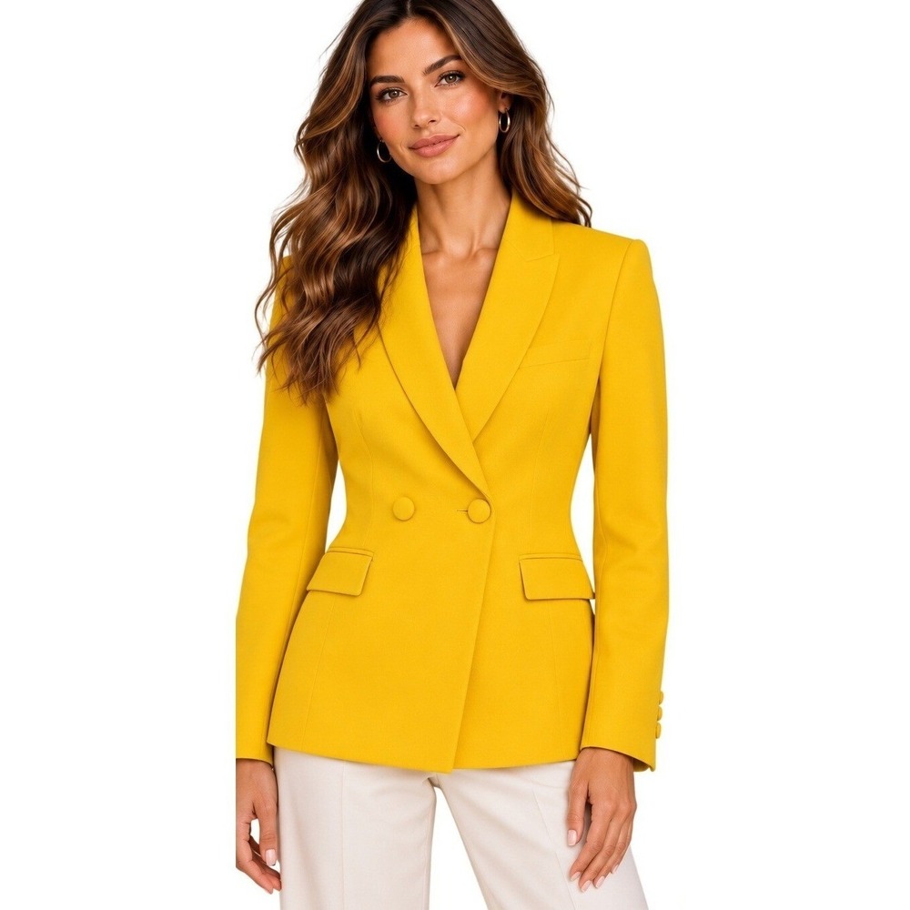 Womens BCBGMAXAZRIA Yellow Double Breasted Shawl Collar Blazer Jacket Size 4